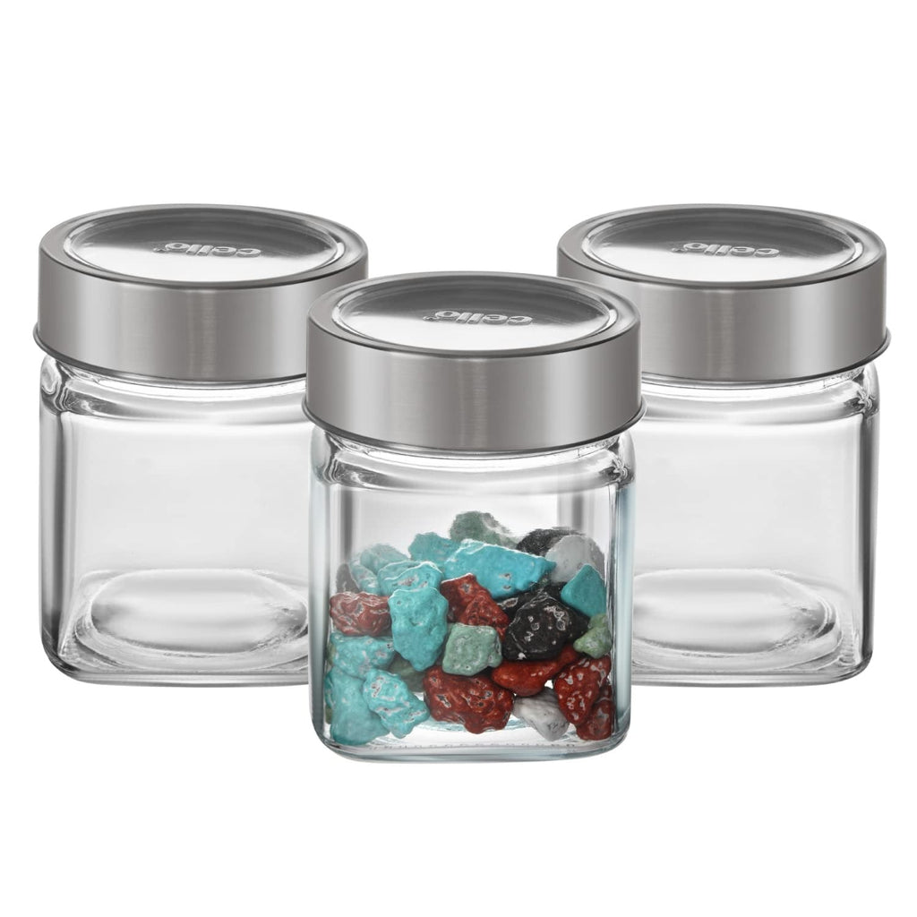 Cello Qube Fresh Glass Storage Jar for Kitchen Transparent Set of 3 Pcs - 800 ml