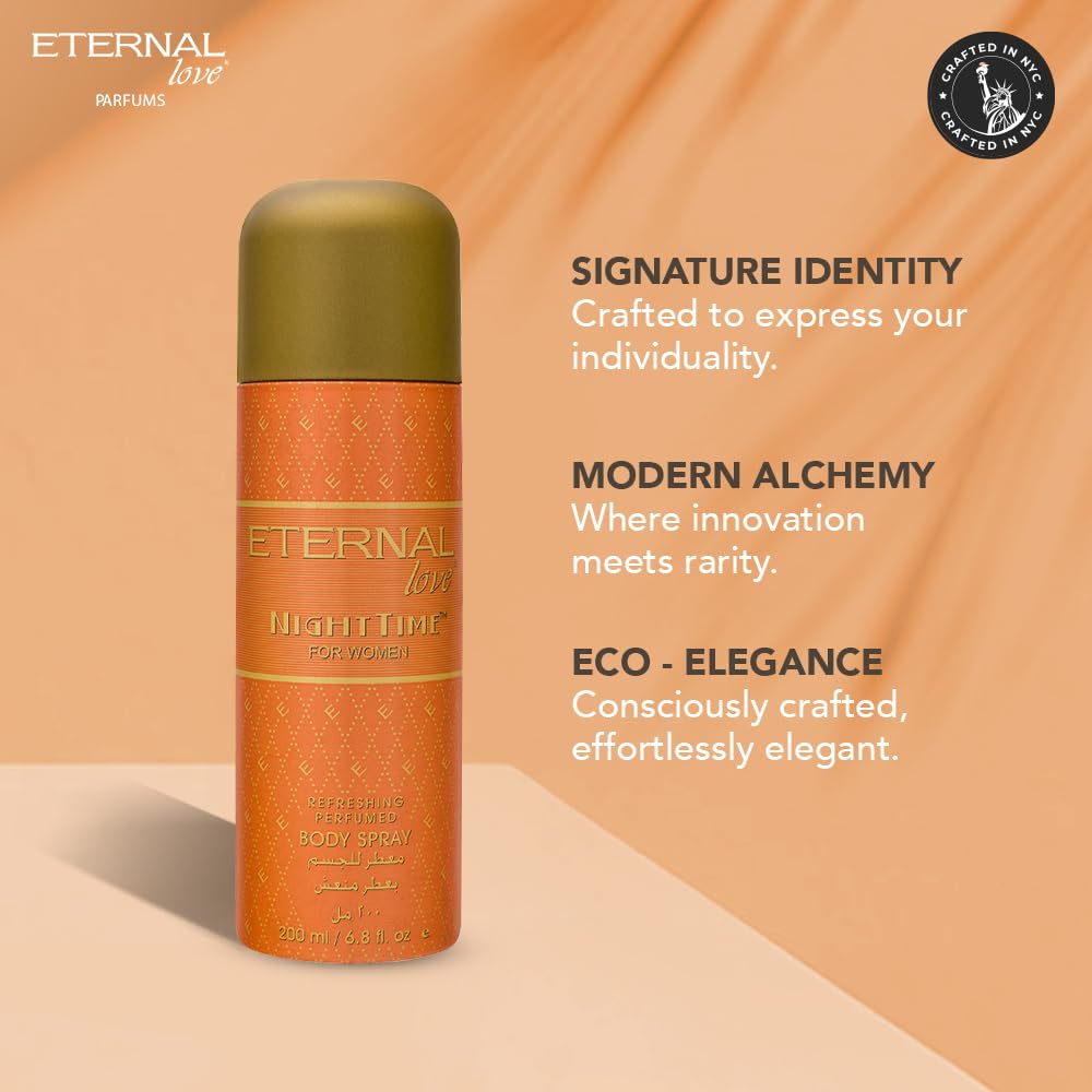 Eternal Love Nighttime - Body Spray for Women | Delicate Floral & Seductive Musk Notes | Fresh, Elegant & Magnetic Scent | Aldehydes, Jasmine & Balsam | Long-Lasting Perfume | Gift for Her | 200 ml