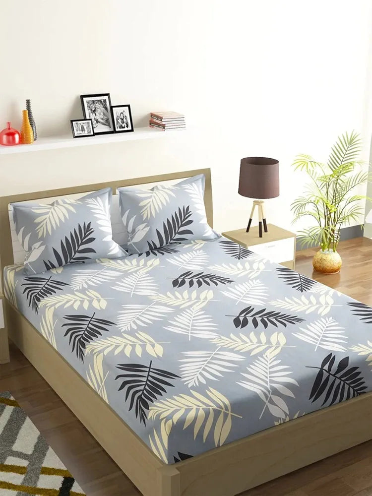 Starnstyle Glace Cotton Double Bedsheet 300 TC Premium Collection Design Print Bedsheet with 2 Pillow Covers Grey
