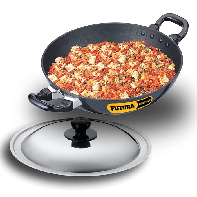 Hawkins Futura Nonstick Kadhai 2.5 L, 25 cm, 3.25 mm with SS lid (Black)