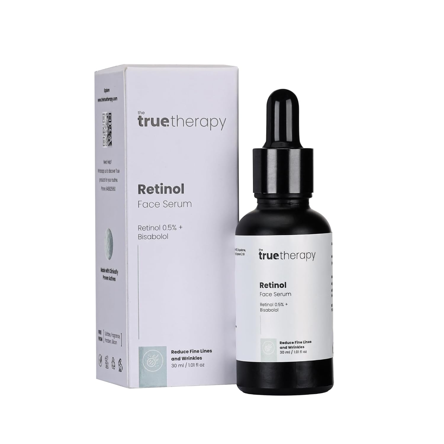 The True Therapy 0.5% Retinol Face Serum for Anti-Aging, Lightweight Night Face Serum with Retinol, Bisabolol & Squalane Reduce Fine Lines & Wrinkles | For Women & Men â€“ 30 ml