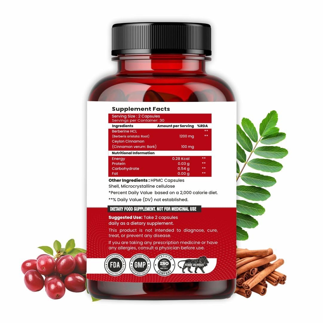 Healthcare Berberine HCL 1200mg with Ceylon Cinnamon, 60 Vegetarian Capsules, Dietary Supplement