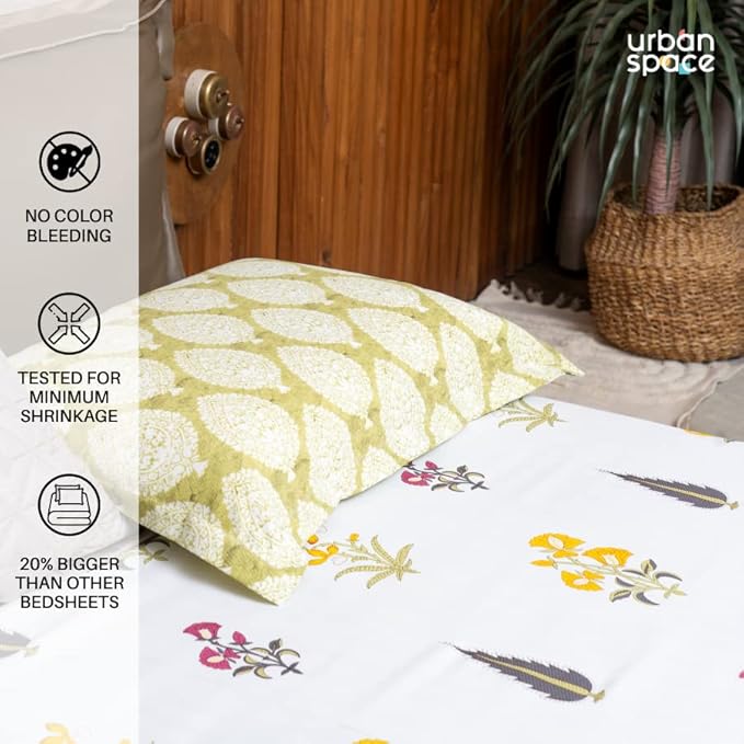 Urban Space Serene Printed Bedsheet for Double Bed with 2 Pillow Covers
