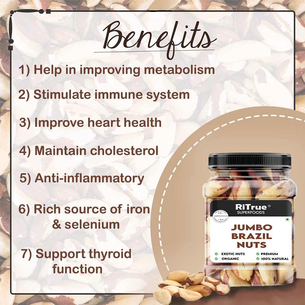 RiTrue - Exotic Brazil Nuts - 250 Gm - Brazilian Nut Organic | Raw | Rich Source of Selenium Protein Rich - Imported from Peru