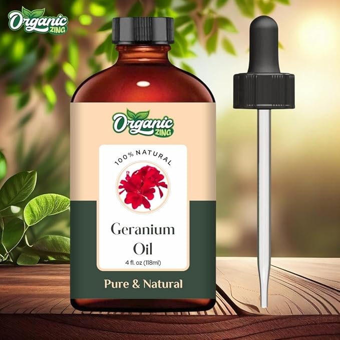 Organic Zing Geranium Essential Oil for Skin, Face, Hair Care, Aromatherapy, Diffuser, Conditioner - 118 Ml