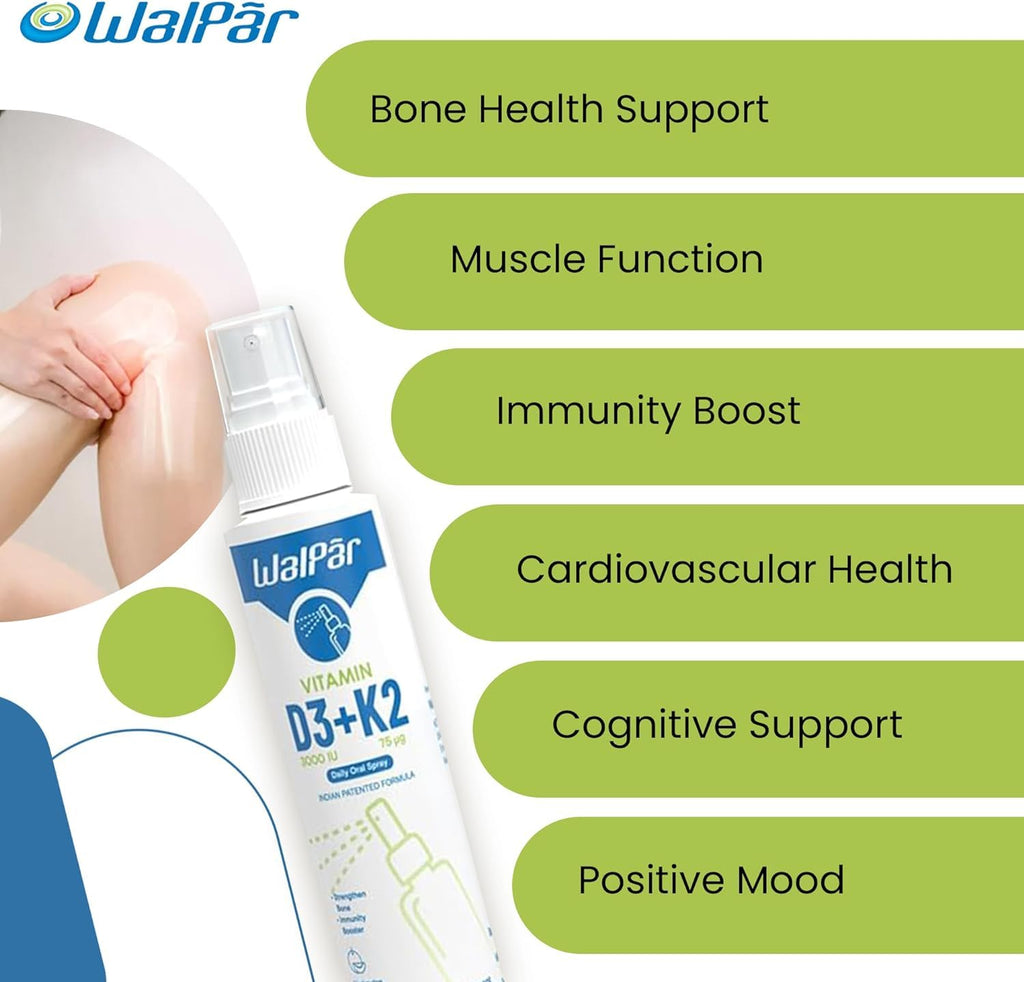 WALPAR Vitamin D3 & K2 Oral Spray (60 Doses) - 600 Iu Multivitamin Spray W/ Muskmelon Flavor - Easy Absorption Oral Vitamin D Liquid Supplement - Bone Health Support & Immune Spray For Adults - Liquid