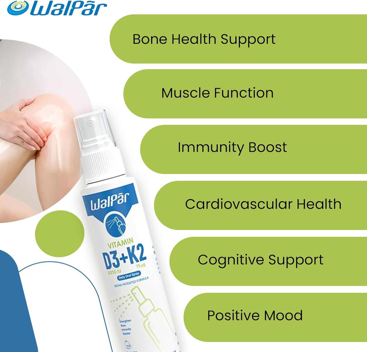 WALPAR Vitamin D3 & K2 Oral Spray (60 Doses) - 600 Iu Multivitamin Spray W/ Muskmelon Flavor - Easy Absorption Oral Vitamin D Liquid Supplement - Bone Health Support & Immune Spray For Adults - Liquid