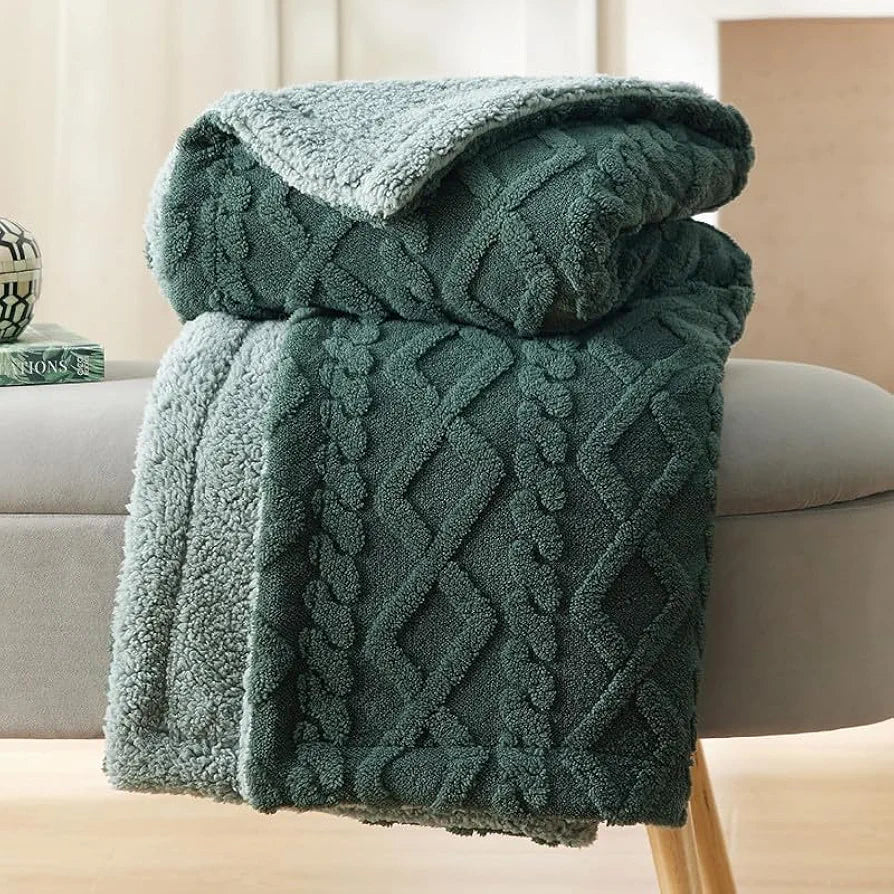 Homekart Flannel with Sherpa Luxurious Super Soft Reversible Double Bed Blanket for Winter 500GSM Blanket Quilt Rajaai Color Bottle Green