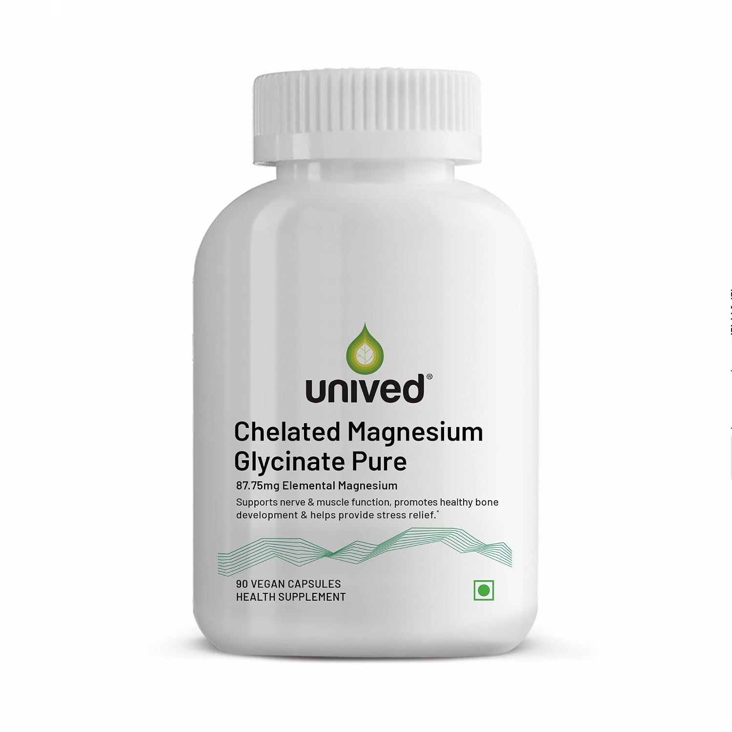 Unived Chelated Magnesium Glycinate Pure (non-buffered) | Fully Reacted Non-Buffered | High Absorption | Muscle Recovery, Sleep, Stress Support | Vegan | 90 Capsules