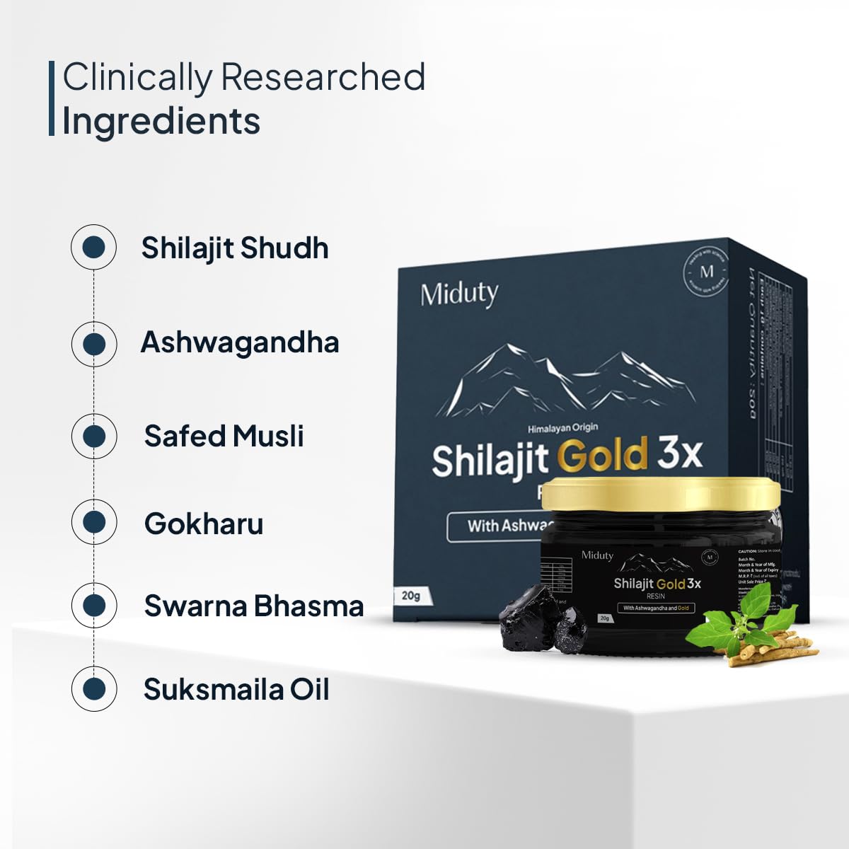 Miduty Shilajit Gold 3X - Ashwagandha - Himalayan Shilajit Gold - Original Shilajit Gold Resin - Shilajit for Men - 20g