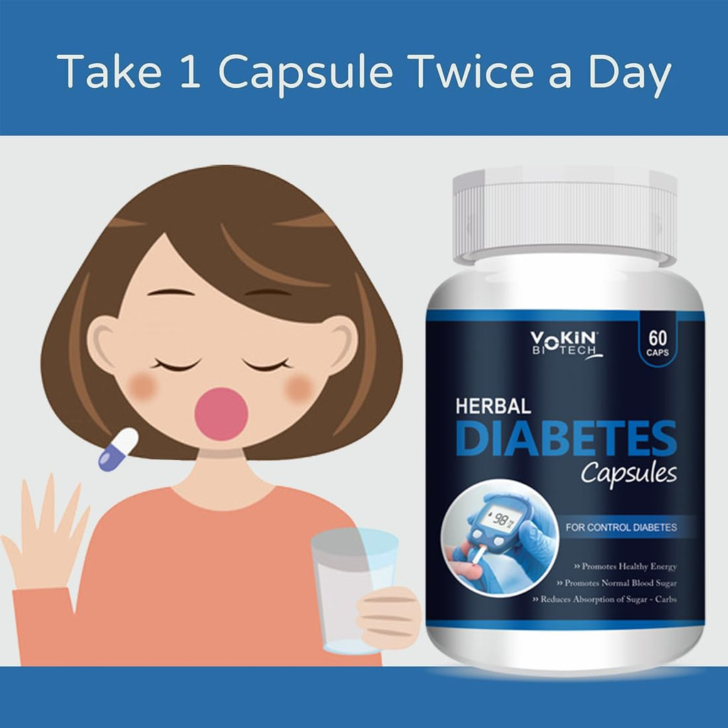 Vokin Biotech Herbal Diabetes 60 Capsules for Control Diabetes, Insulin Resistance | Supports Healthy Energy | Normalize Blood Sugar 750mg
