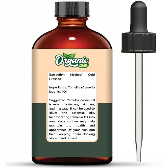 Organic Zing Camellia Essential Oil for Skin, Face, Hair Care, Shampoo, Face Cleanser - 118 Ml