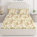 Layers Classic Cotton Bedsheet Set for All Seasons Lightweight 104 TC Queen Size Brown Floral Pattern