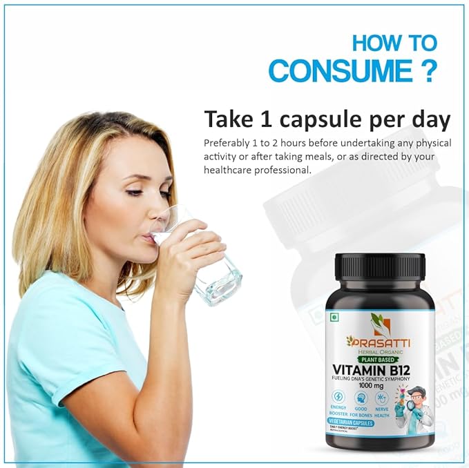 Prasatti Herbal Organic Plant Based Vitamin B12 - 120 Veg Capsules