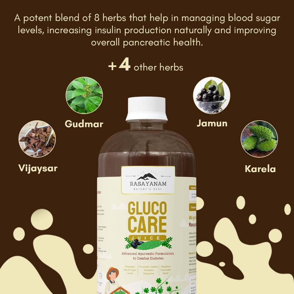 Rasayanam GlucoCare Juice For Diabetes Care | For Blood Sugar Management | Jamun, Karela, Amla, Neem, Methi & More | 100% Natural & Safe | Better Digestion & Gut Health - 750ml