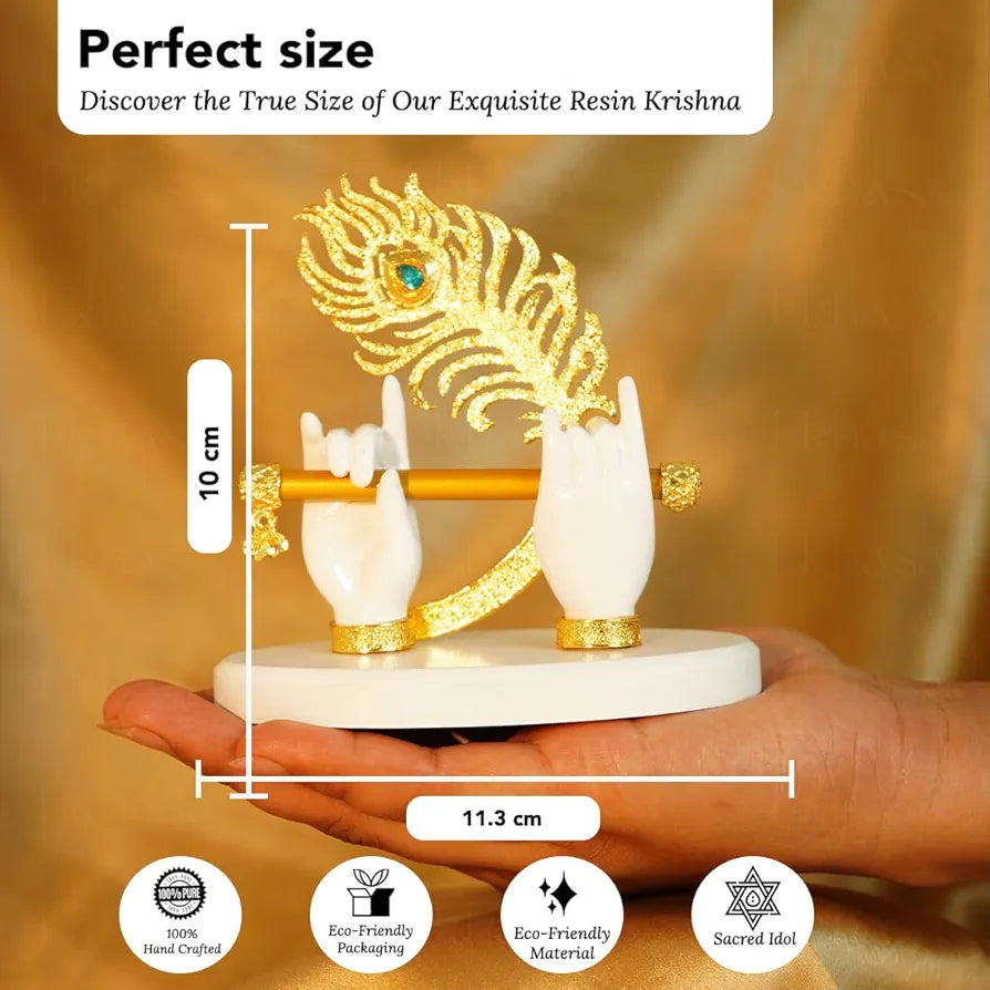 Ekhasa Lord Krishna Hands with Flute Idol White Krishna Hands