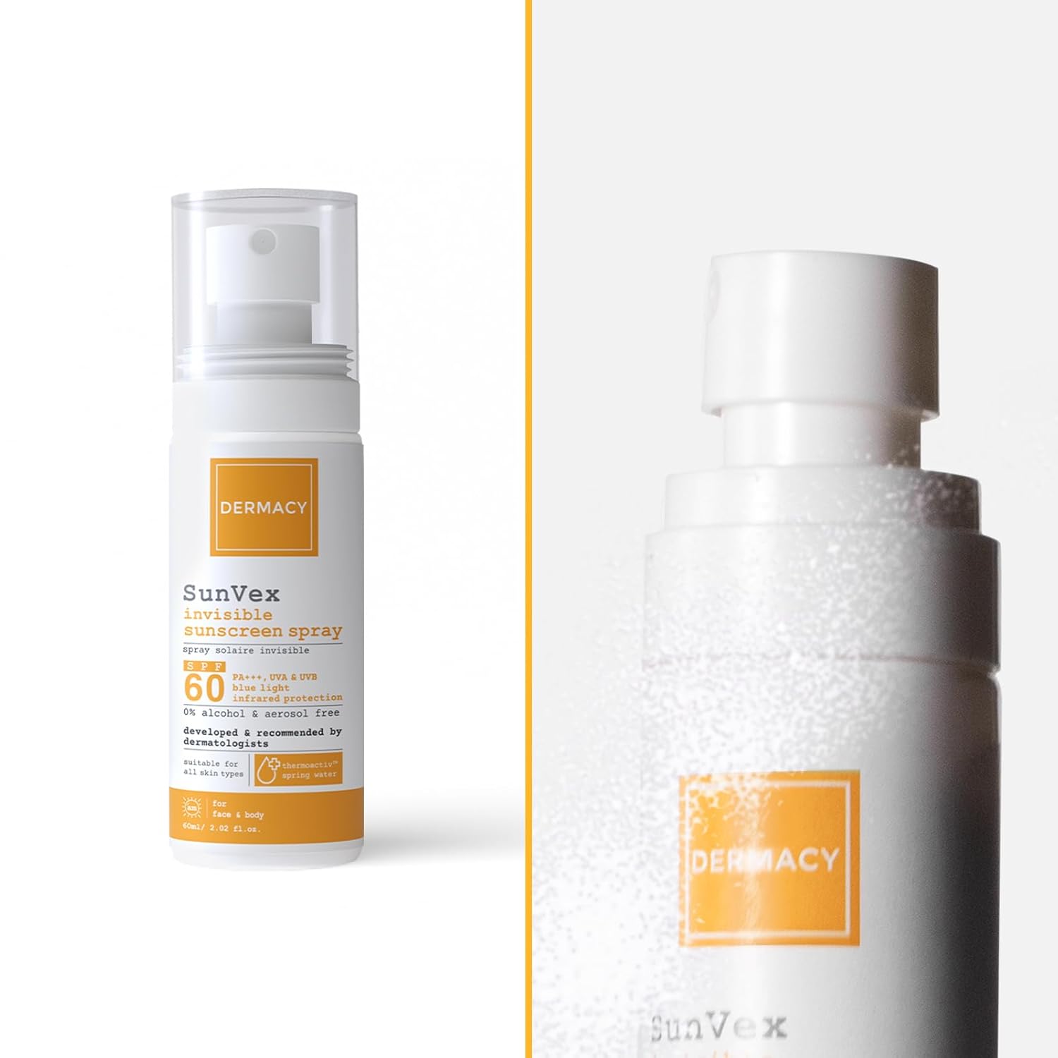 Dermacy Sunvex Invisible Sunscreen Spray | SPF 60 PA+++ | UVA & UVB Protection | Suitable For All Skin Types | For Women and Men| 60ml