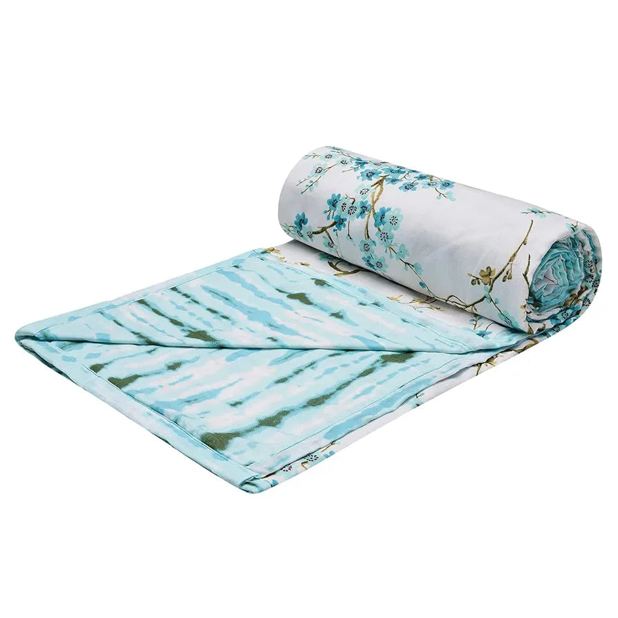 Trance Home Linen 150 GSM Pure Cotton Reversible Dohar Double Bed Size Ac Blanket Comforter Soft Light-Weight Bed Blanket Colour Akira Turquoise
