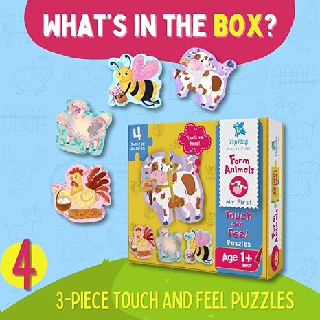 PepPlay My First Touch And Feel Puzzle Farm Animal Three Piece Puzzle Learning For Toddlers