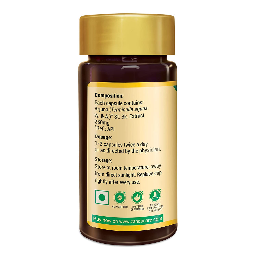 Zandu Arjuna Capsules - Helps to Maintain a Healthy Heart while Helping Keep Diabetes & Cholesterol Under Check, also Promotes Good Urinary Health - Pack of 60 Veg capsules