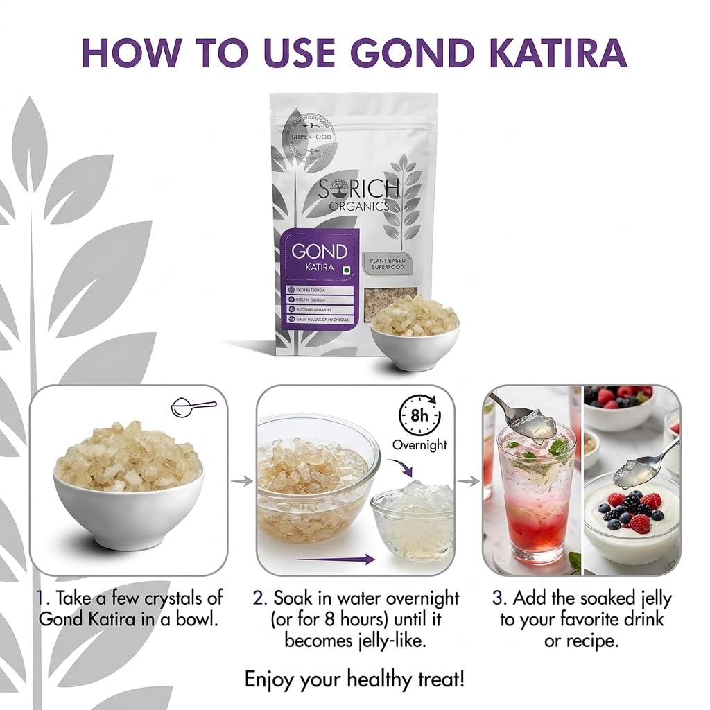 Sorich Organics Pure Gond Katira (Tragacanth Gum) Natural Edible Gond 200g| Cooling Ayurvedic Superfood for Summer Drinks, Falooda & Sweets | Supports Digestion, Hydration & Skin Health