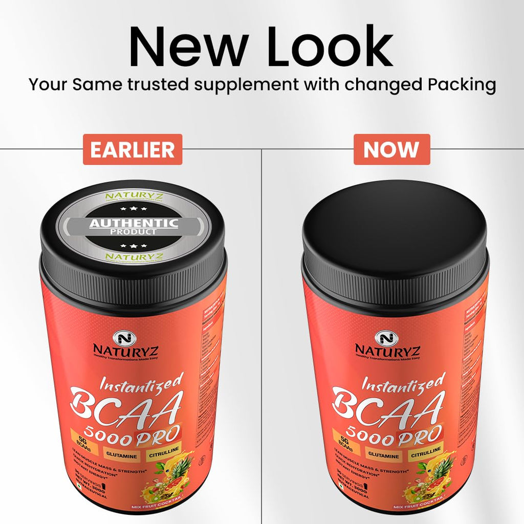 NATURYZ Instantized BCAA 5000 PRO |5G Vegan BCAAs | Glutamine | Citrulline | Electrolytes | 0 Added Sugar | Powerful Intra Workout Amino for Lean Muscle Growth, Strength, Quick Re-Hydration & Instant Energy - 300g(Mix Fruit Cocktail)