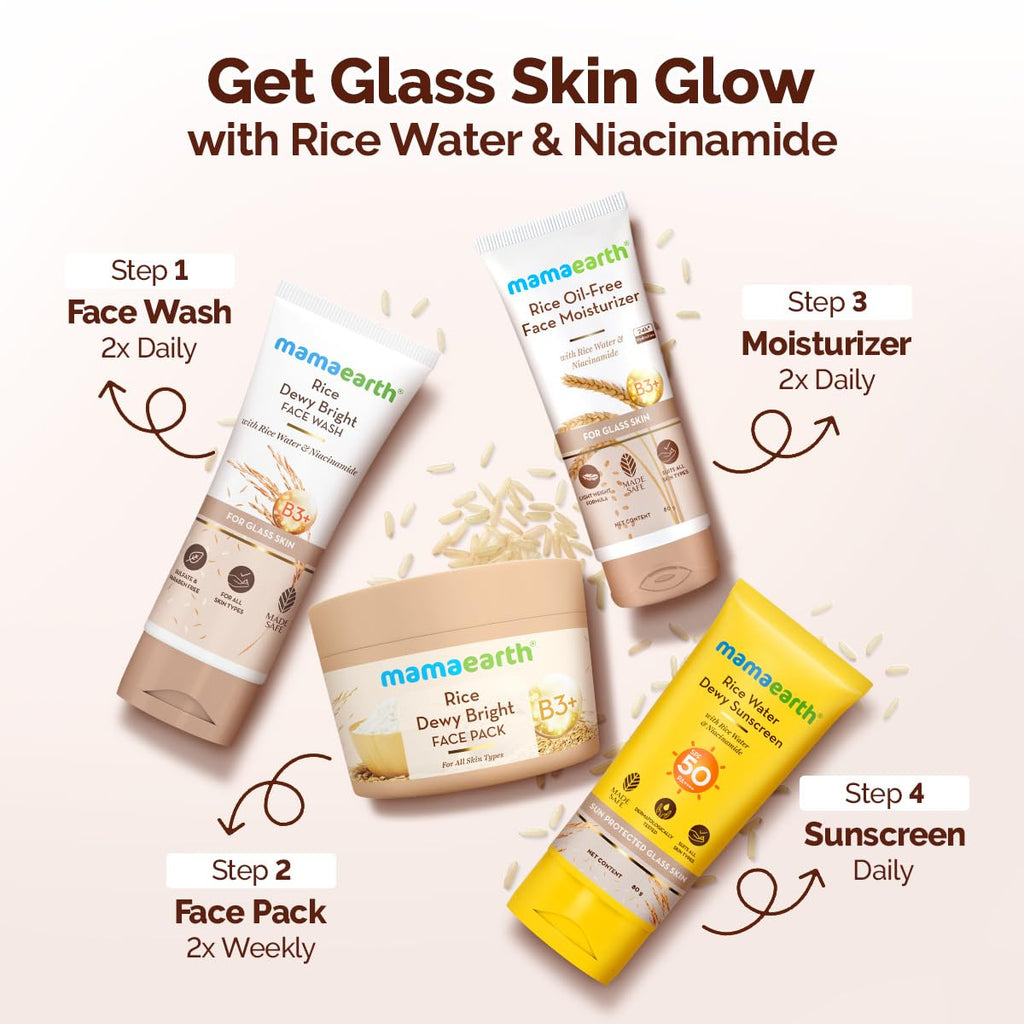 Mamaearth Rice Water Dewy Sunscreen with SPF 50 PA++++ | UVA & UVB Protection | Tan Protection | Gives Glass Skin Glow | No White Cast | For All Skin Types | 50 g