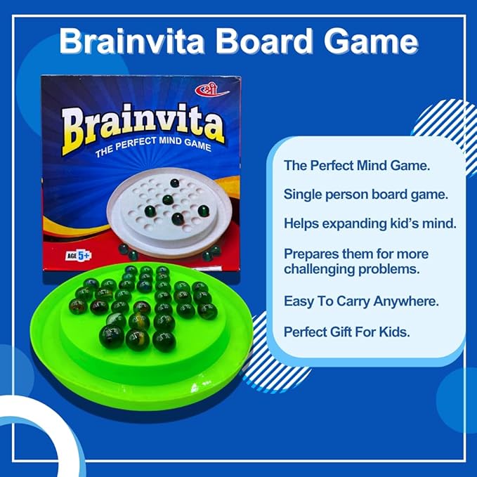 Kids Mandi Brainvita Board Game with 32 Marbles Marble Solitaire