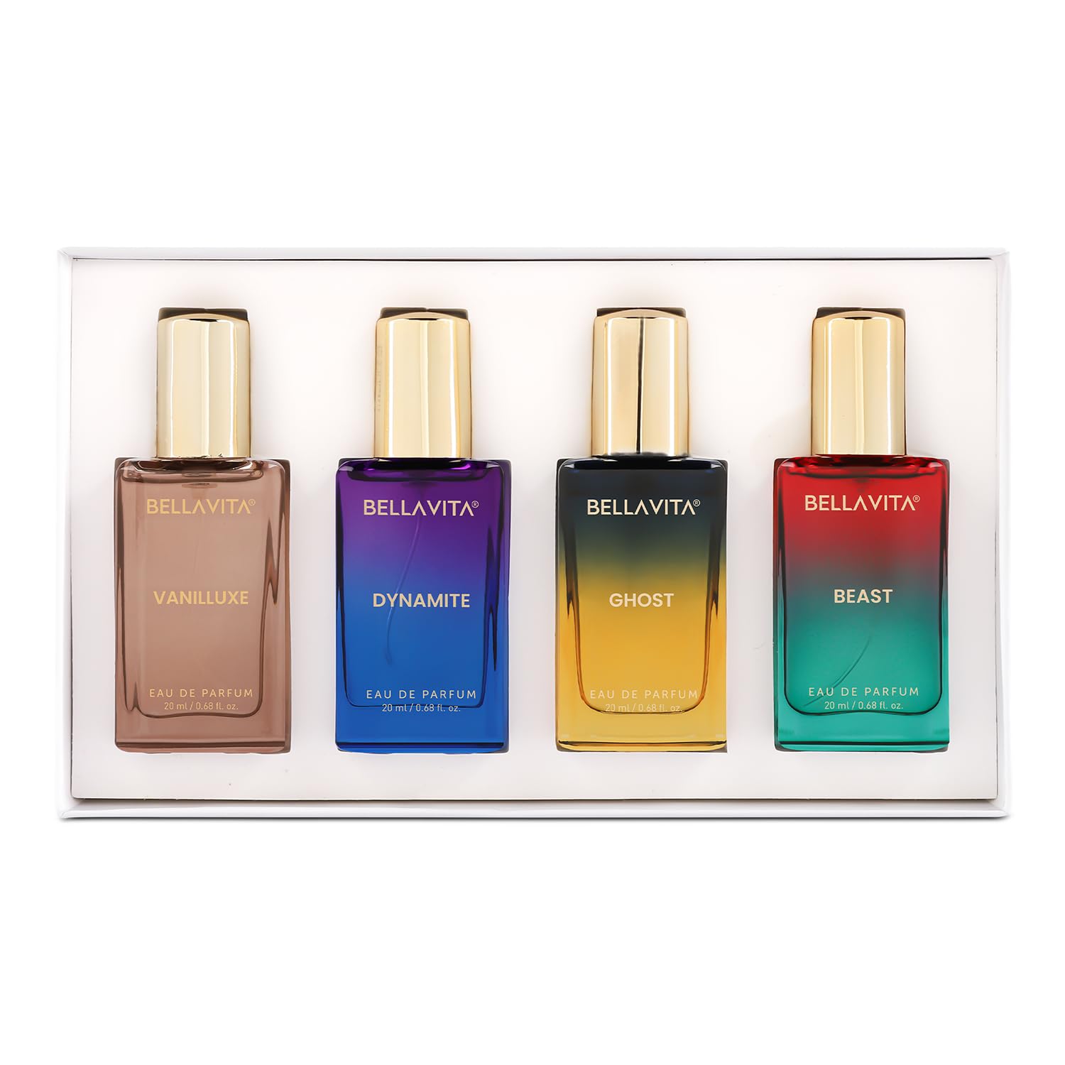 BELLAVITA Alter Ego Collection | 4x20ml | Long Lasting EDP | Gift for Man and Woman | Perfume for Man and Woman | Vanilla, Caramel & Musk | Floral, Spicy Premium Fragrance for Men and Women
