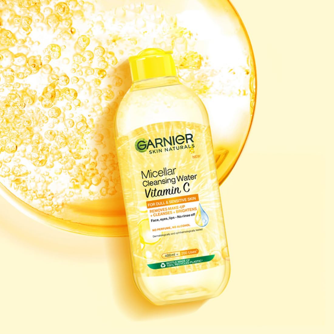Garnier Vitamin C Micellar Cleansing Water For Dull Skin | Make-Up Remover & Cleanser - Removes makeup, dirt & impurities & Brightens Skin | Just Pour, Press & Swipe | 125ml