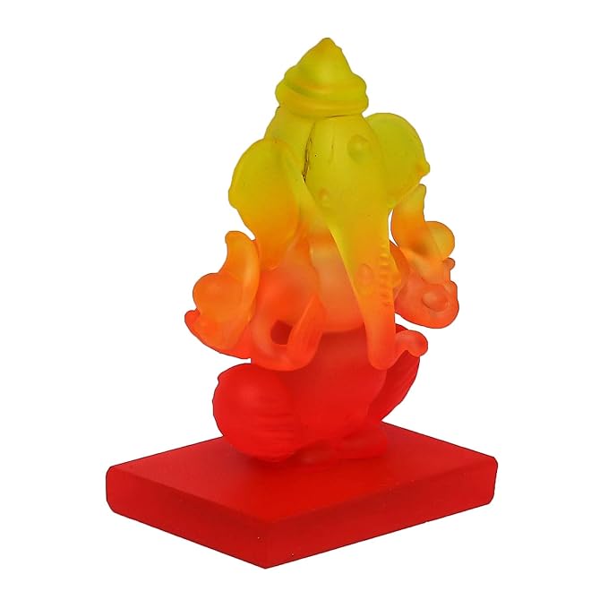 Ecraftindia Yellow and Orange Double Sided Crystal Car Ganesha Showpiece
