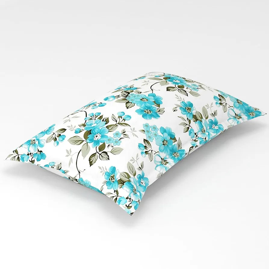 Homefab India 180 TC Microfiber Single BedSheet with 1 Pillow Cover Aqua White Floral