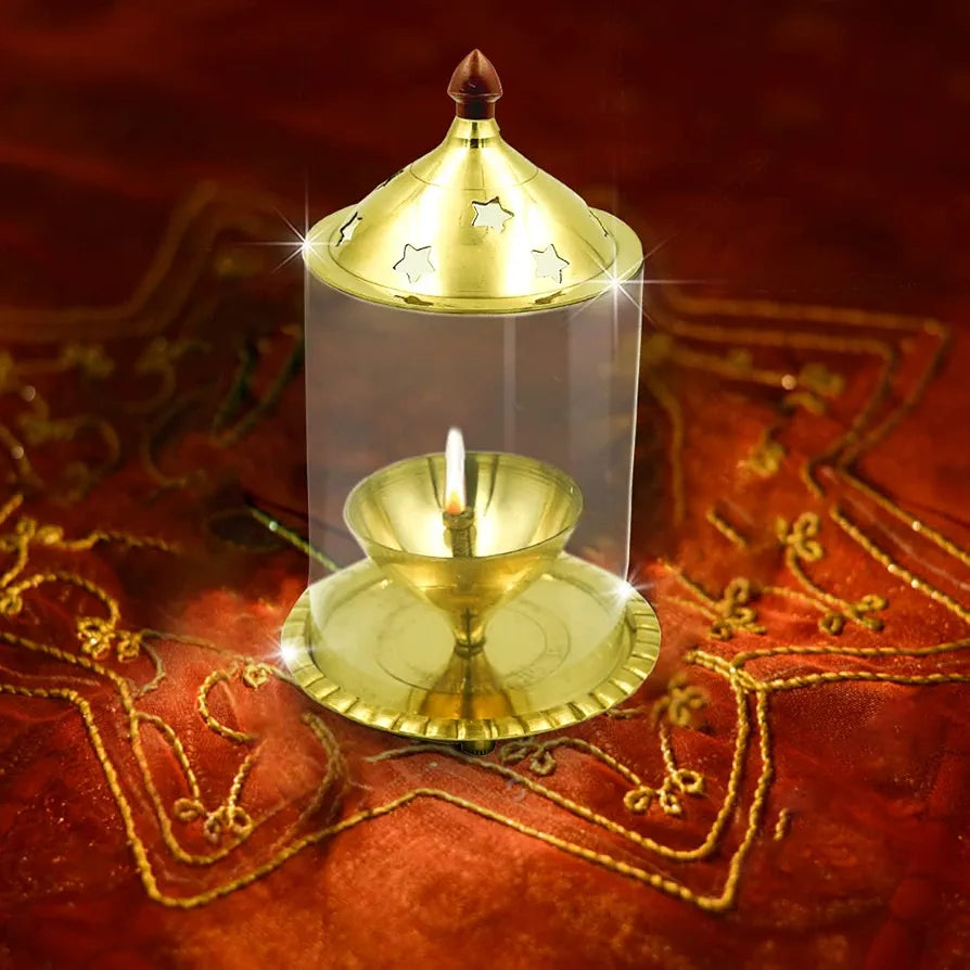 Shubhkart Nitya Udipi Diya Borosilicate Glass Brass Table Diya Oil Lamp
