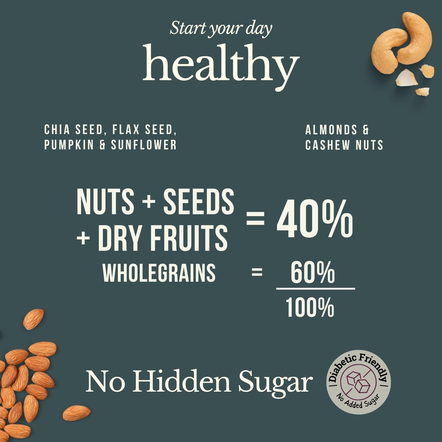 Fulfilling Muesli Sugar free - Pumpkin, Flax & Chia seeds, Dry fruit & Nuts - Rolled Oats + Millet flakes | No added Sugar snack | Gluten free Healthy Breakfast 700g