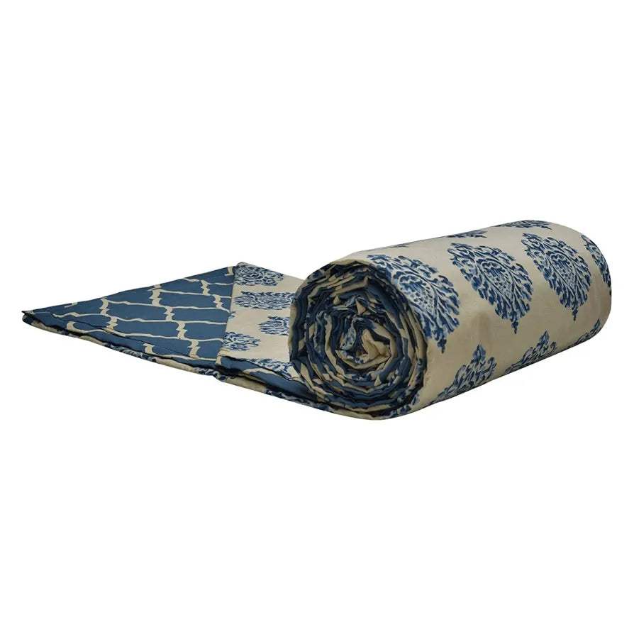 Trance Home Linen 150 GSM Cotton Floral Abstract Double Dohar Colour Damask Blue