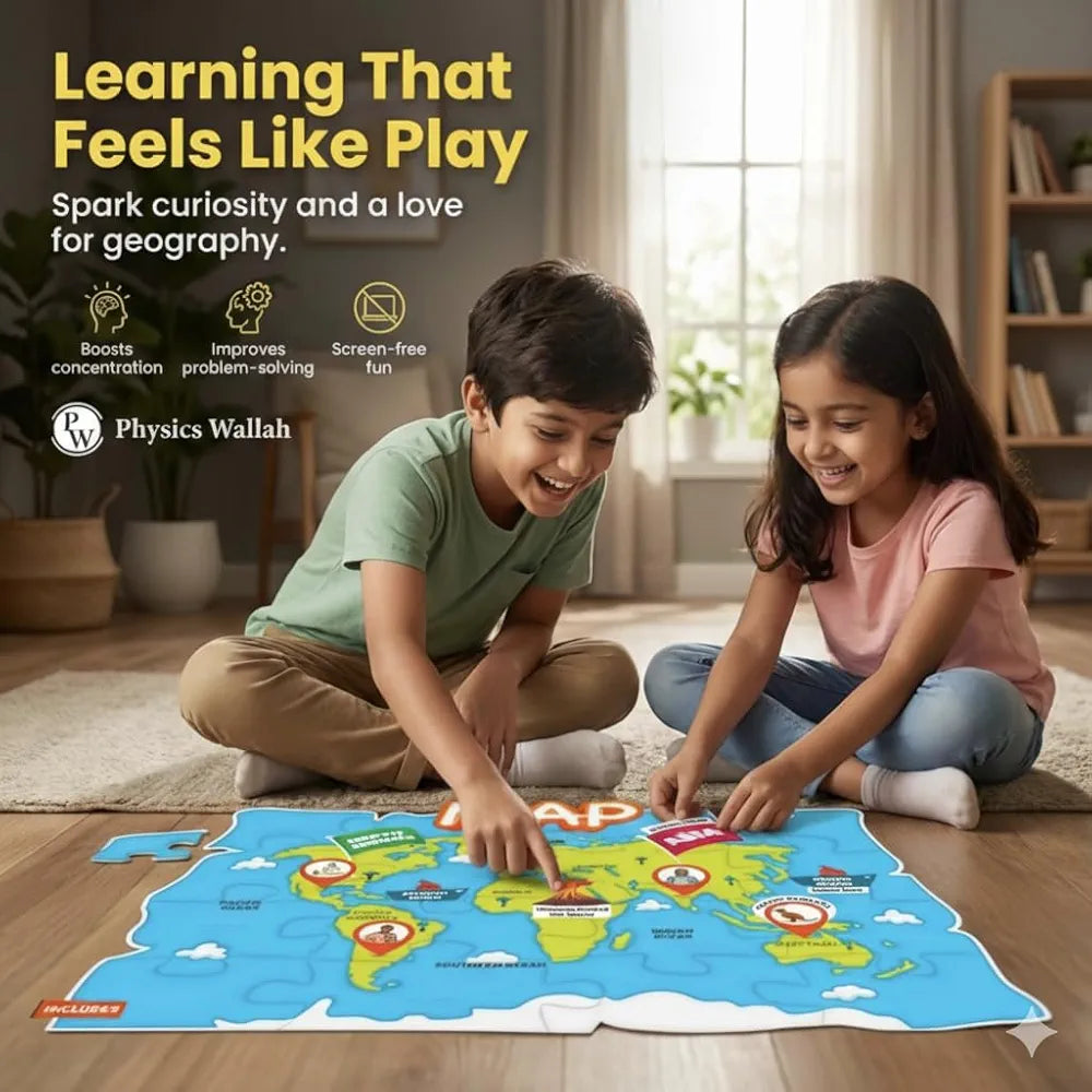 PW World Map Puzzle for Kids, 200+ Facts on Continents & Oceans, Learning Aid & STEM Toy Jigsaw Puzzle
