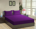 Trance Home Linen 100% Cotton 78x72 inch King Fitted 200TC Satin Stripe Elastic Fitted Bedsheet with 2 Pillow Covers Colour Dark Purple