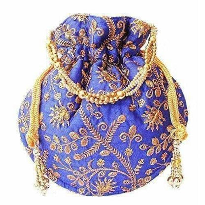 Ethnic Clutch Silk Potli Batwa Pouch Bag with Metal Bead work Gift