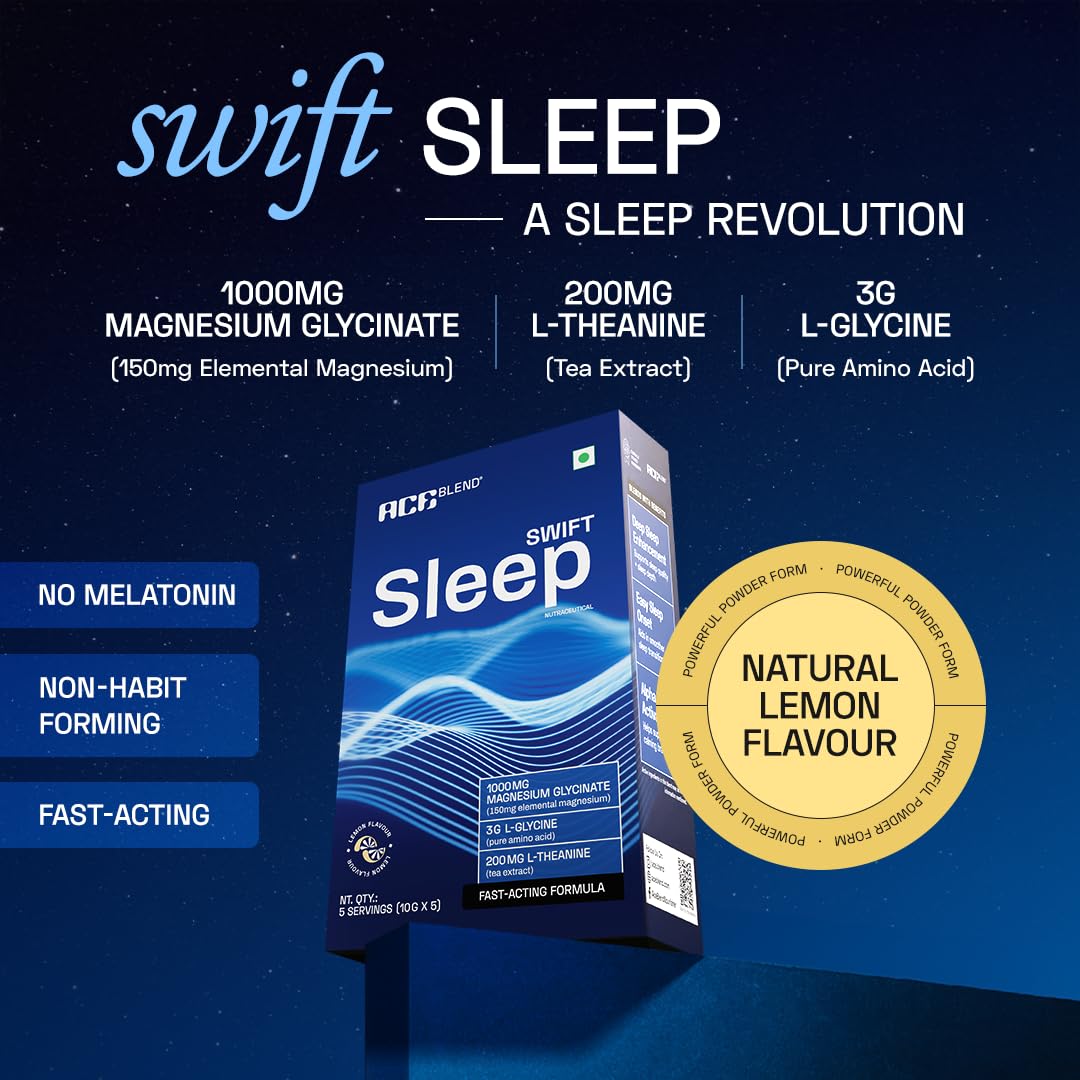 Ace Blend Swift Sleep 15 Servings | Natural Sleep Supplement With Magnesium Glycinate, L-Theanine And Glycine | Deep Sleep Support | Stress Relief | Relaxation | Restful Night Recovery