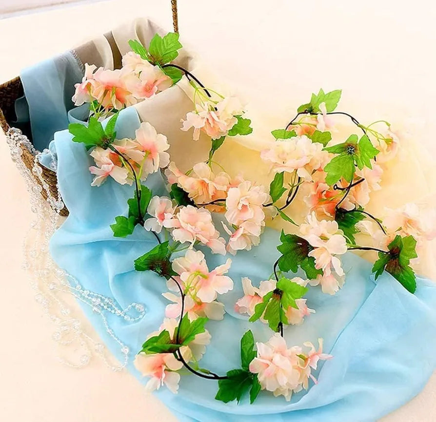 Lines Artificial Cherry Blossom Rattan Flowers Vine Peach