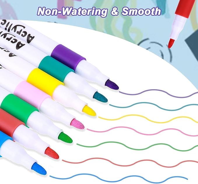 Hobby India Colourful Waterproof Acrylic Pen 12 Shades | Paint Pen Marker Set Fine Dry Tip Acrylic Markers for Art | Drawing | Colouring