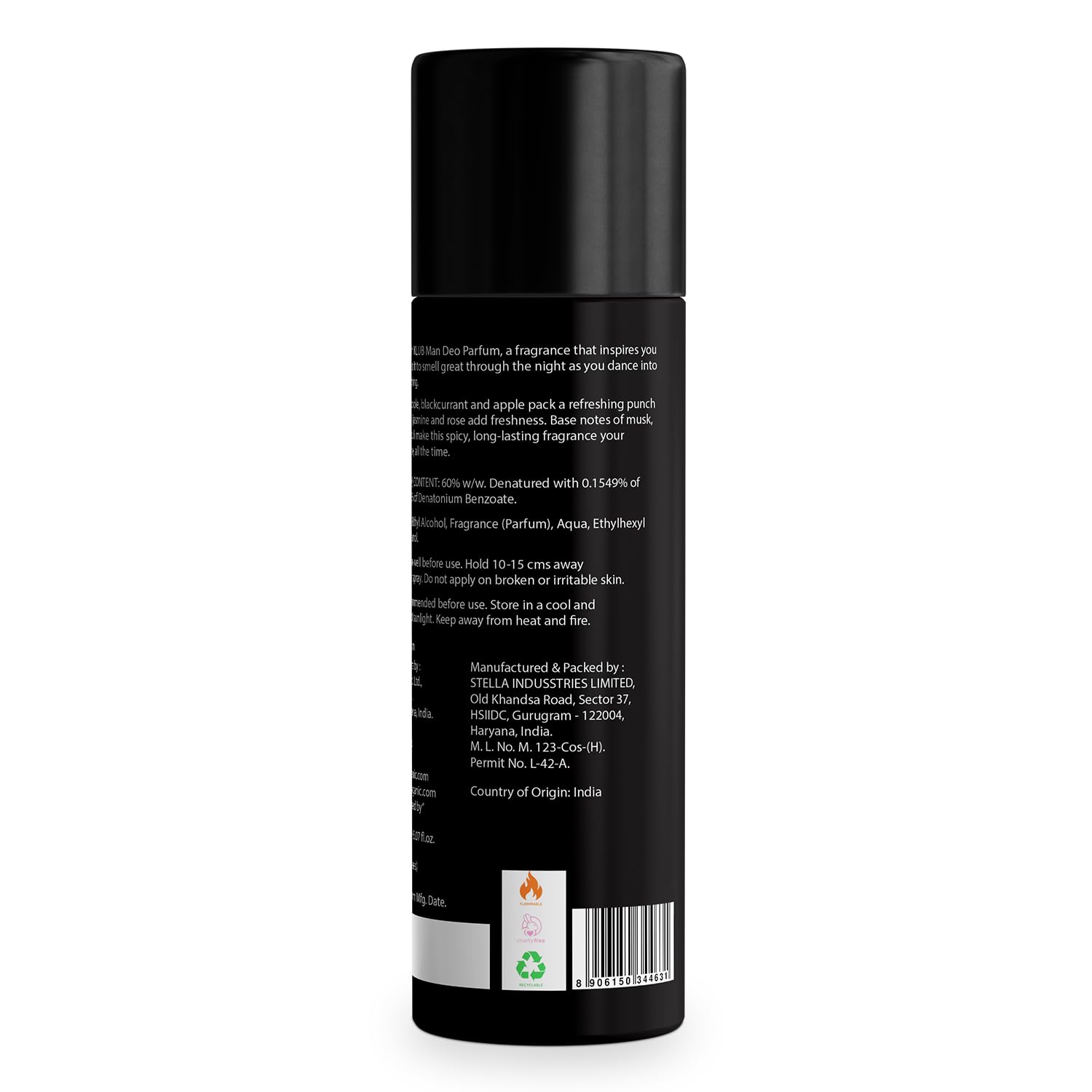 Bella Vita KLUB Men Body Perfume 150ml | No Gas Deo for Men | Deodorants Man | Long Lasting Spicy and Musky Fragrance with Refreshing Lemon, Rose Petals & Warm Vanilla Notes