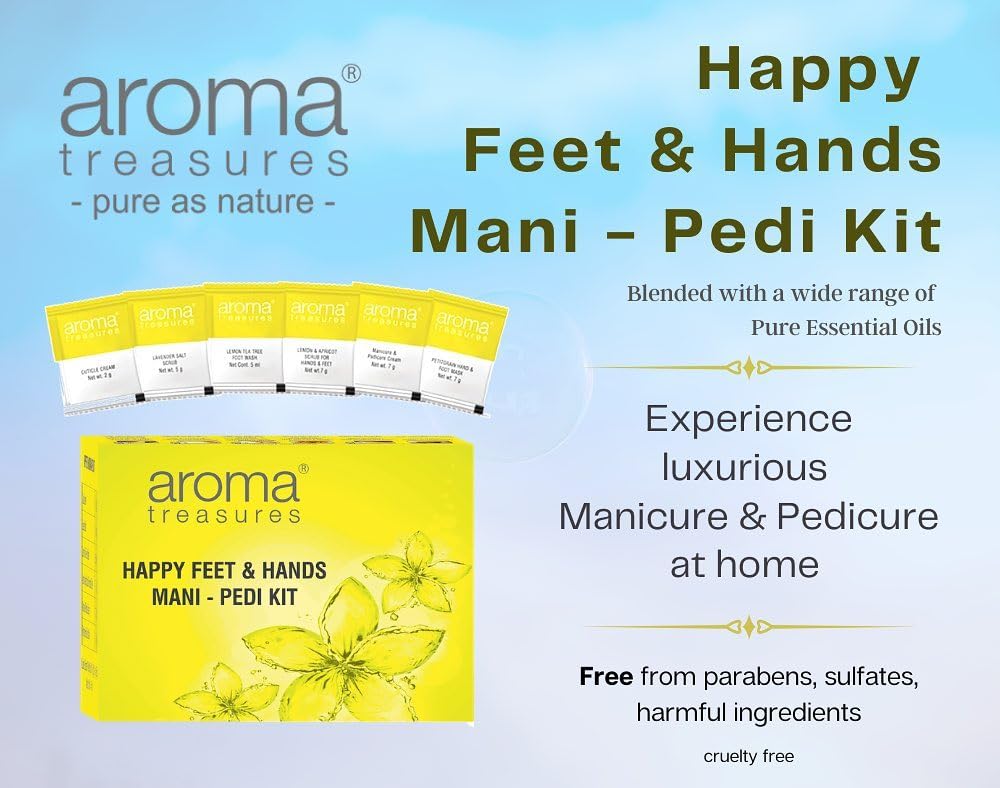 Aroma Treasures Happy Feet & Hands Manicure Pedicure Kit (33g/ml) | One-Time Use | Enriched with Pure Essential Oils | Natural Care for Soft & Refreshed Skin