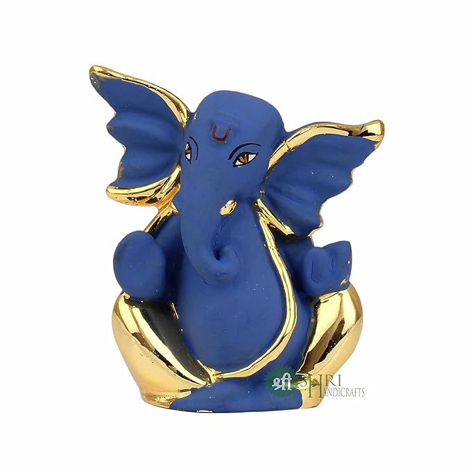 Indicast Resin Lord Ganpati Gold Plated Ganesha Idol Figurine Murti for Car Dashoboard Home and Office Decor & Gifts