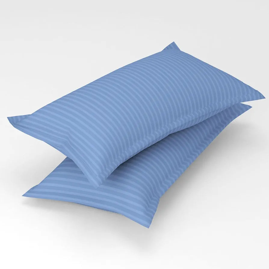 Homefab India 160 TC Stripe Cotton Feel Glace Cotton Elastic Fitted King Size Double Bed Bedsheet with 2 Pillow Covers Fits Upto 6 inches Mattress Sky Blue