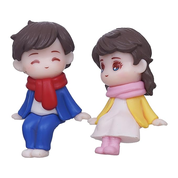 Ecraftindia Cute Boy and Girl Sitting Couple Statue Decorative Showpiece | Valentine Gift