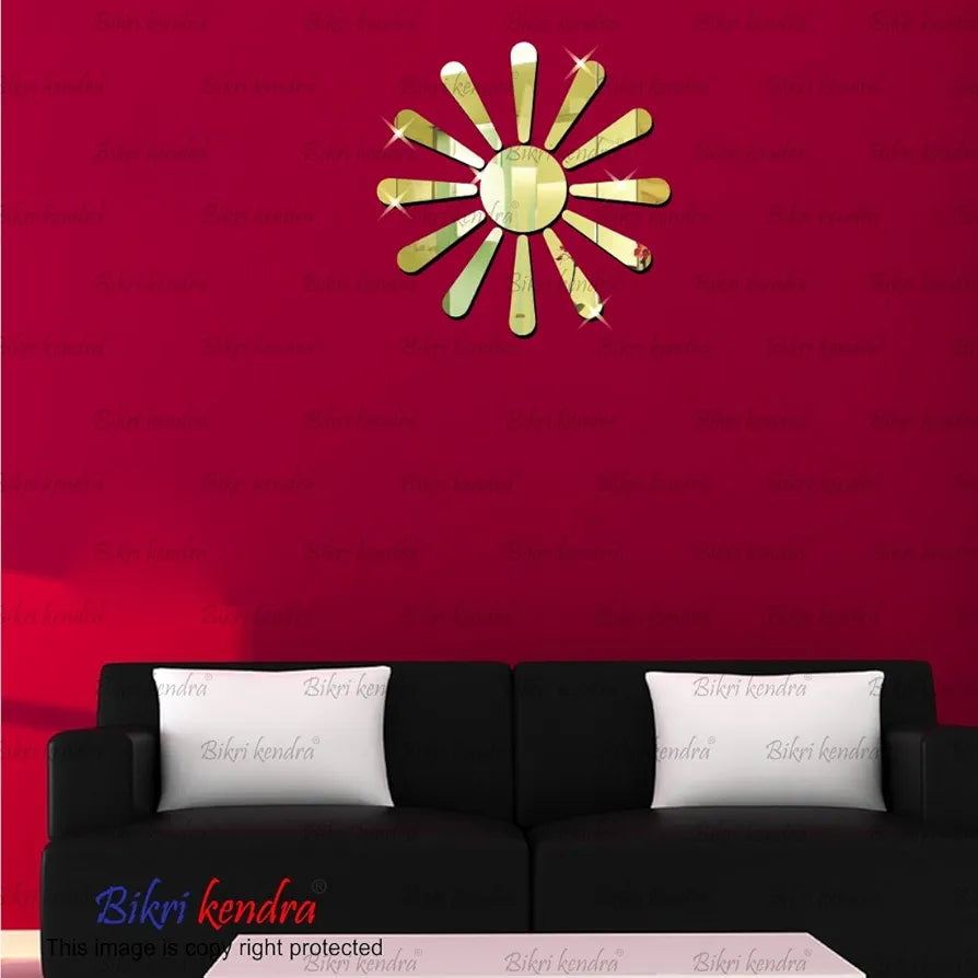Bikri Kendra Sun Golden Model-9 Mirror Stickers for Wall, Acrylic Mirror Wall Decor Sticker