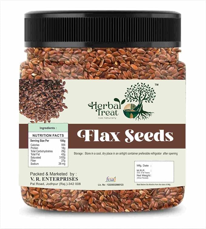 Herbal Treat Flax Seeds | High Fibre Seeds for Heart Health & Daily Nutrition | Rich In Protein & Dietary Fibre | Weight Loss Hair Growth, Diet Snack food (250gram, Flax Seeds)