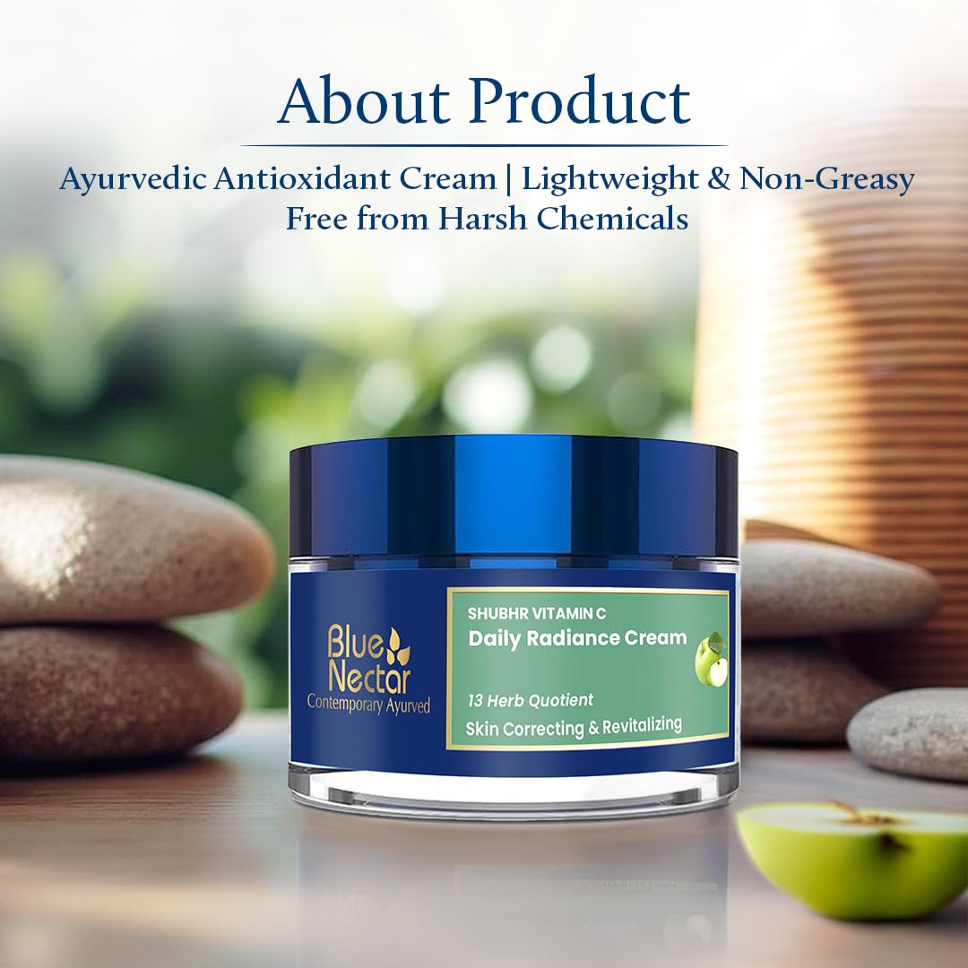Blue Nectar Natural Vitamin C Face Cream for Glowing Skin Dark Spot Removal Cream for Women with Green Apple and Almond Oil 13 Herbs 50g