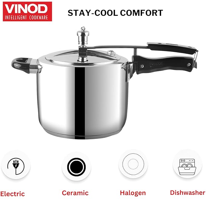 Vinod Stainless Steel Inner Lid Pressure Cooker - 5 Litre | Sandwich Bottom Cooker | Induction and Gas Base